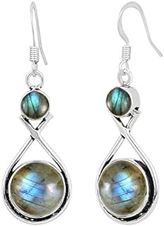 Artisan-Made Natural Labradorite Dangle Earrings with 925 Silver Overlay and French Wire Back Finding