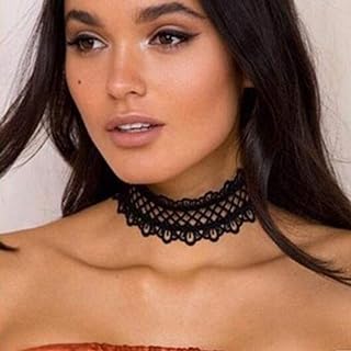 Elegant Black Lace Choker Necklace with Durable Cable Chain for Women and Girls