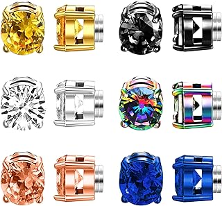 NEWITIN 6 Pairs Magnetic Stud Earrings for Men Stainless Steel Magnetic Earrings Men Clip on Earrings Non Piercing Inlaid Cubic Zirconia Earrings Diamond Magnetic Earrings for Women Men