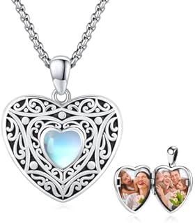 Locket Necklace for Women Mens 925 Sterling Silver Moonstone Celtic/Viking Locket Necklace Holds Photos Moonstone Jewelry Gifts for Women Wife Girlfriend