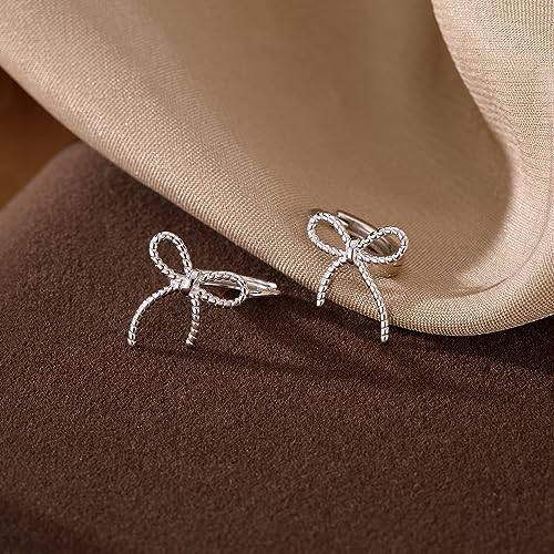 Reffeer Solid 925 Sterling Silver Bow Hoop Earrings Huggies for Women Girls Small Bowknot Hoop Earrings Cartilage Helix Earrings
