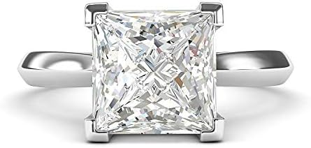 Knife-Edge 10k White Gold Engagement Ring with 8mm Simulated Princess Cut Diamond by THELANDA - Perfect Gift for Women