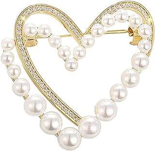 Classic Crystal Pearl Heart Brooch Pin Trendy Clothing Dress T-shirt Heart Scarf Brooch Double Heart Scarf Brooch Pin for Women Wedding Brooch