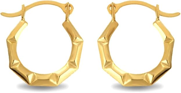 Women's 14K Yellow Gold Textured Octagon Reversible Hoop Earrings with Clip-On Back Finding