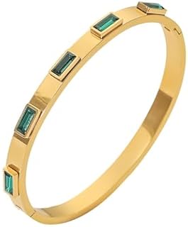 Stylish 14K Gold-Plated 6mm Cubic Zirconia Cuff Bangle with Magnet Clasp, Green CZ Box Chain Design, Stainless Steel Friendship Bracelet, Ideal for Women and Bff - Gift-ready for Any Occasion