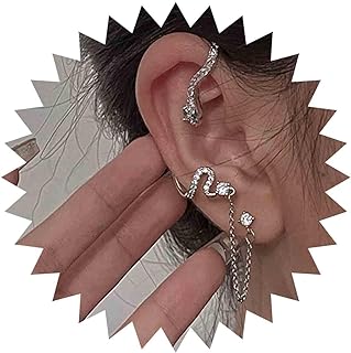 Vintage Emerald CZ Snake Cuff Wrap Earrings with Silver Push Back & Pearl Details for Women and Girls