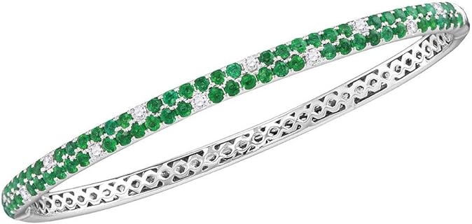 Dazzlingrock Collection 2.86 Carat (ctw) Round Emerald Diamond Double Row Bangle Bracelet 2-7/8 CT, 18K White Gold