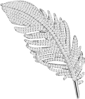 Pin-Clasp Vintage JadeAngel Brooch with Cubic Zirconia Gems for Women in Feather Design