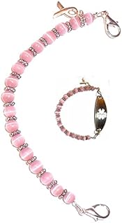 Lobster Claw Clasp Medical ID Bracelet with Beaded Wire for Women, Breast Cancer Awareness Design