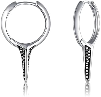 Sterling Silver Spike Hoop Earrings with Sword Cross Design for Men and Women - Punk Style, Hypoallergenic