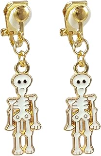Clip On Halloween Earrings for Women Girls Cute Gothic Punk Vintage Dangle Drop Clip-on Fall Earrings Ghost Pumpkin Bat Non Piercing Earrings Jewelry Set for Kids