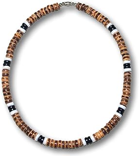Mens and Womens Tropical Summer Beach Surfer Necklace From the Philippines, Brown Coconut Beads and White Ark Shells