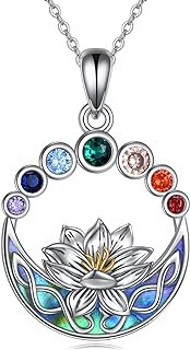 Zircon Embellished Chakra Pendant Necklace in Sterling Silver with Lotus Flower and Celtic Knot Design