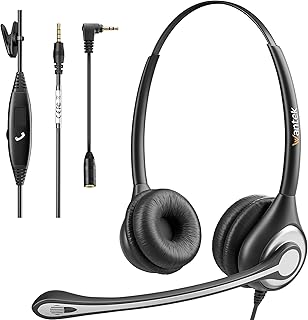 Wantek Handy Binaural Headset für Erwachsene mit verstellbarem Stirnband und Noise Cancelling Mikrofon, ultraleicht und langlebig. Perfekt für Smartphone, PC und MAC Nutzung