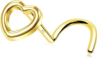 9K Solid Gold Nose Ring With Star or Heart Design - Hypoallergenic, Nickel-free Nose Stud for Men and Women, Comfortable 20G Size Nose Jewelry