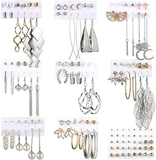Gold Alloy Dangle Earrings with Zirconia and Pearl Elements for Women and Girls - Funtopia 68 Pairs Assorted Design Earring Set: Perfect for Parties and Everyday Wear