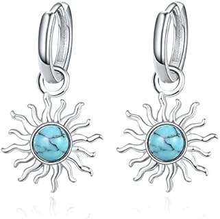 Sun Dangle Earrings,925 Sterling Silver Turquoise Sun Hoop Turquoise Hypoallergenic Earring for Sensitive Ears Jewelry Lovers Gift for Women Girls