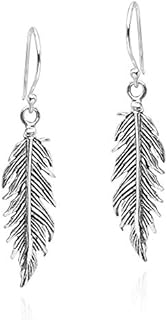 AeraVida Flowing Resilient Feather Drop .925 Sterling Silver Dangle Earrings | Silver Dangle Earrings for Women | Sterling Silver Feather Drop Earrings for Women | Dangle Feather Earrings