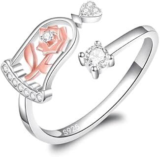 Woman Ring Adjustable Silver Jewelry Beauty Beast Rose Flower Cute Open Finger Rings Gifts for Valentines Day Mothers Day X'mas Birthday for Women …