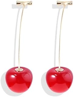 Whimsical Red Cherry Drop Earrings with French Wire Back Finding for Women - Cute Fruit Design Jewelry Gift for Girls