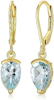 MORGAN & PAIGE 18K Yellow Gold Plated Sterling Silver 3-prong setting Sky Blue Topaz Teardrop Leverback 1" Dangle Drop Earrings