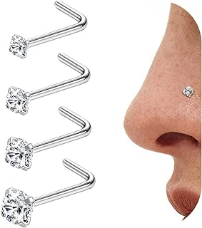 Jstyle 20G 4Pcs Stainless Steel Nose Rings Studs L-Shape Piercing Body Jewelry 1.5mm 2mm 2.5mm 3mm