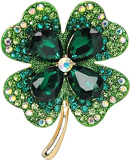 Gyn&Joy Golden Tone Aurora Borealis Peridot Green Crystal Rhinestone Lucky Four Leaf Clover Pin Brooch