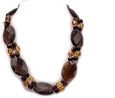 27-Inch JYX Opera Necklace with Yellow Round & Smoky Crystal, Tigereye, Pearl in Cable Chain with Spring Ring Clasp