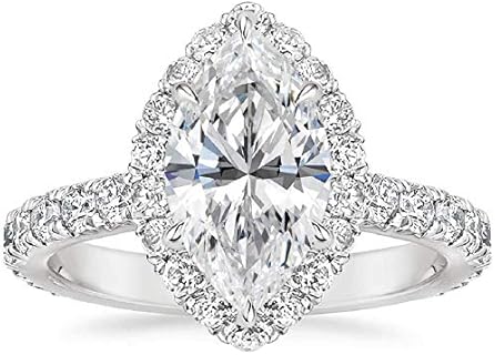 6-Prong Hidden Halo Sterling Silver Engagement Ring with 2 Carat Marquise Moissanite for Her - Classic Design by Neerja Jewels