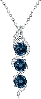 London Blue Topaz Sterling Silver Pendant Necklace with Cable Chain for Women and Girls, Round Cut 5mm Gem