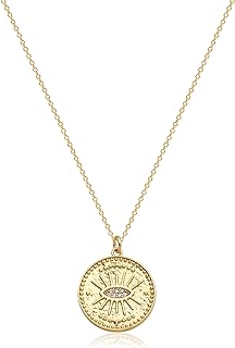 MEVECCO Women's 18K Gold-Plated Evil Eye Pendant Necklace with Lobster-Claw Clasp, Cable Chain and Cubic Zirconia Gem - Simple and Chic Boho Design Protection Jewelry