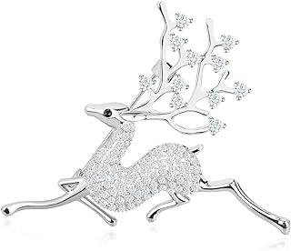 FAMARINE Vintage Sika Deer Brooch with Pin-Stem Safety Clasp, Adorned by Cubic Zirconia Crystals in a Unique Design