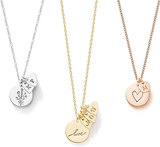 Endless Story 13+6mm Personalized Disk Necklace with Tiny Initial Tags,Initial Necklace with Personalized Disks for Moms,Dainty Custom Coin Tag Pendants Jewelry