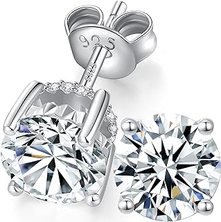 Lyonghzb 925 Sterling Silver Round Brilliant Cut & Princess Cut Cubic Zirconia Stud Earrings for Women Men Hypoallergenic Silver Post Stud Earrings Nickel Free Fine Jewelry (With Gift Box)