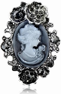 Vintage Black Cameo Maiden Portrait Brooch with Pin Clasp and Base Gem for Women - EMEGCY Copper Jewelry, A Classic Icon of Timeless Beauty and Elegance