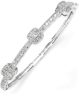 Mariell Vintage Cubic Zirconia Crystal Wedding Bangle Bracelet, 7" Size for Brides, Birthday Gift