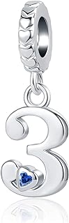 QeenseKc Lucky Number 1 2 3 4 5 6 7 8 9 Charm Initial Heart CZ Dangle Bead for Pandora Charm Bracelet