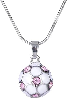 3D Soccer Football Crystal Pendant Necklace with Cable Chain, Copper Gem - A Stylish Sports Jewelry Gift for Women & Teen Girls