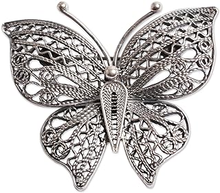 NOVICA Handmade .925 Sterling Silver Filigree Brooch Pin Butterfly Aged Peru Animal Themed [1.4 in L x 1.7 in W] 'Aged Catacaos Butterfly'