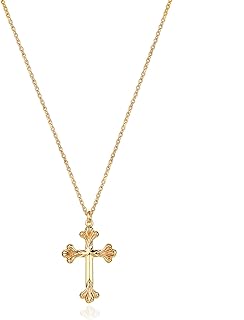 14k Gold Plated Cable Chain Rosary Bead Necklace with Cubic Zirconia for Women, Dainty Cross Design
