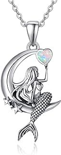 Mermaid Pendant Necklace 925 Sterling Silver Crescent Moon Necklaces Mermaid Jewelry Gifts for Women Girls