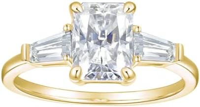 Stunning 2CT Moissanite 3-Stone Radiant Cut Engagement Ring in Rose Gold for Women - Premium Quality, D Color VVS1 Clarity for the Perfect Promise, Anniversary or Engagement Gift