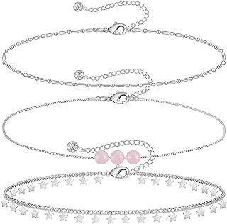 Gold Ankle Bracelets for Women 14k Gold Plated Anklet Silver Tennis Butterfly Star Coin Quartz Bead Snake Paperclip Chain Dainty Layered Anklet Set 3Pcs Jewelry Gifts for Teen Girls