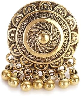 Bohemian Flower Statement Ring for Women Girls Cluster Vintage Jhumka Jhumki Statement Tassel Dangling Ball Open Finger Rings Wedding Band Adjustable Indian Bollywood Dress Accessories Jewelry Gift