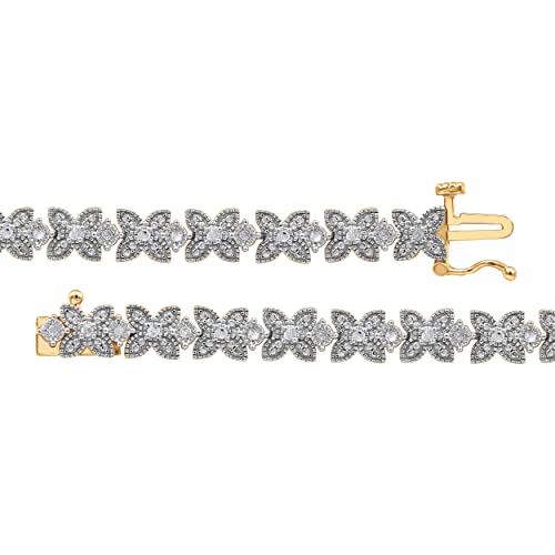 1/2 CT Sterling Silver Prong Set Gorgeous Flower Design Diamond Tennis Bracelet (J-K, I3) | Jewelry for Women Girls| Gift Box Included (14K Yellow & Pink Flash Plated)