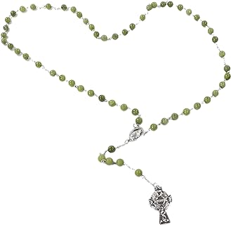 Irish-Made Biddy Murphy Connemara Marble Celtic Cross Rosary Necklace - Rolo Chain with Spring Ring Clasp - Authentic Prayer Beads from Ireland