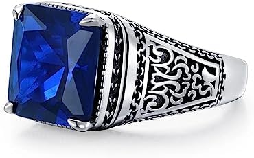 Sapphire Ring for Men S925 Sterling Silver Blue Sapphire Rings Mens Cool Handmade for Men’s Ring Luxury Jewelry Gift Wedding Engagement Band Size 4-16