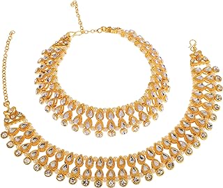 Efulgenz Indian Bollywood Faux Kundan Pearl Wedding Bridal Anklet Pair with Bells Bracelet Payal Foot Jewelry