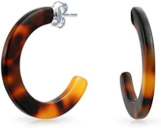 Hexagon Square Shaped Brown Tortoise Shell Dangle Drop Stub Hoop Earrings For Women 14K Gold Plated Stainless Steel