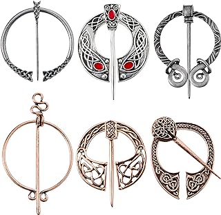 6 Pieces Vintage Viking Brooch Cloak Pin Scarf Shawl Buckle Clasp Pin Brooch Penannular Brooch for Costume Accessory, Antique Silver, Rose Gold